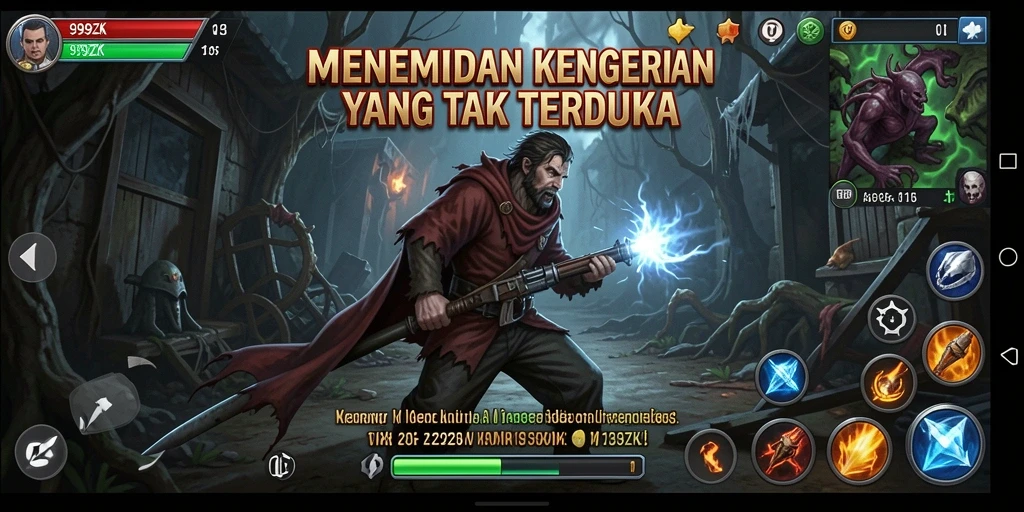 Screenshot dari gameplay menegangkan 999ZK dalam suasana gelap dan misterius.