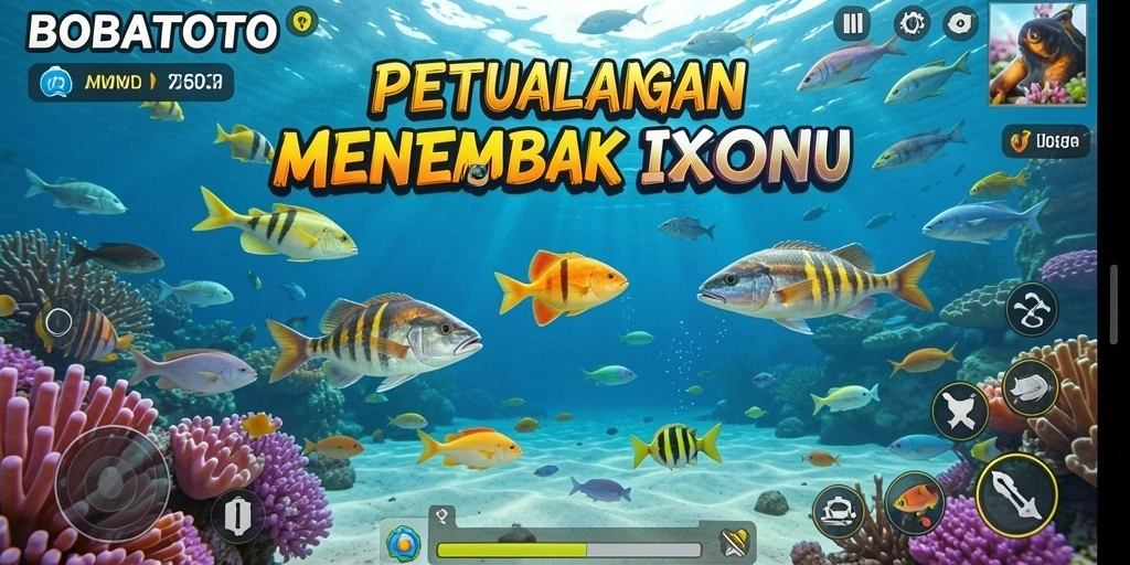 Screenshot gameplay BOBATOTO yang penuh aksi menembak ikan.