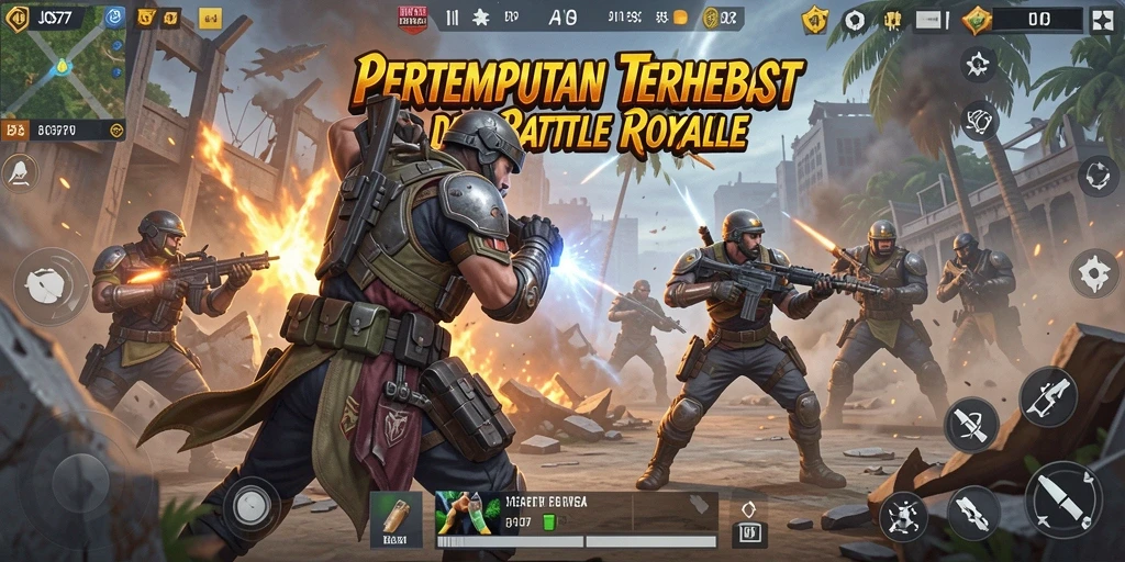 Tampilan gameplay seru di JOS77 dengan pertempuran intens Battle Royale.