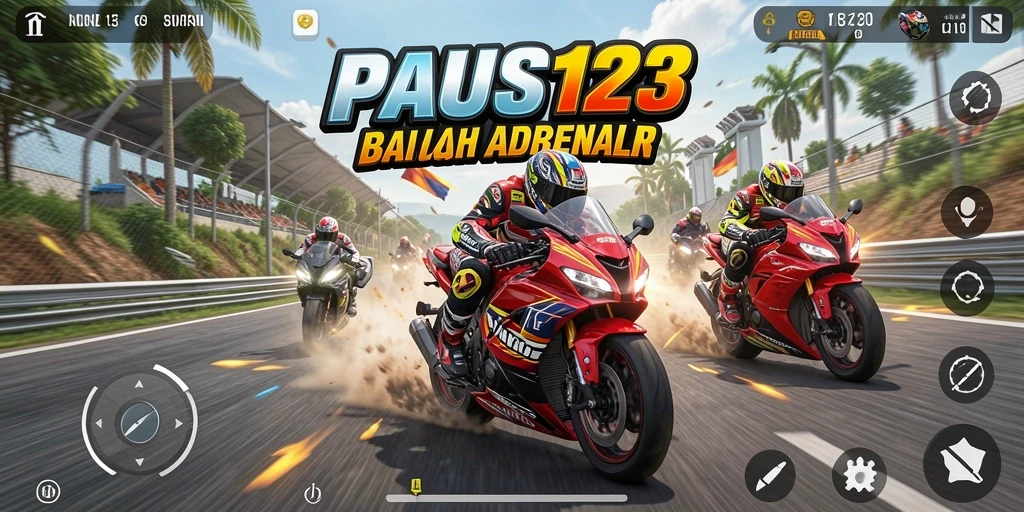 Gameplay PAUS123 menampilkan balapan motor yang seru dan penuh aksi.