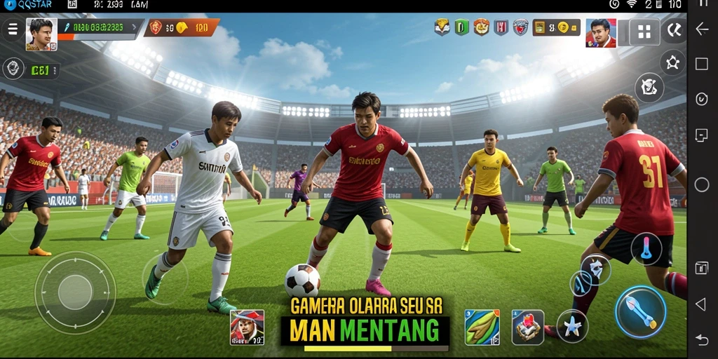 Screenshot utama QQSTAR menampilkan aksi gameplay olahraga yang mendebarkan.