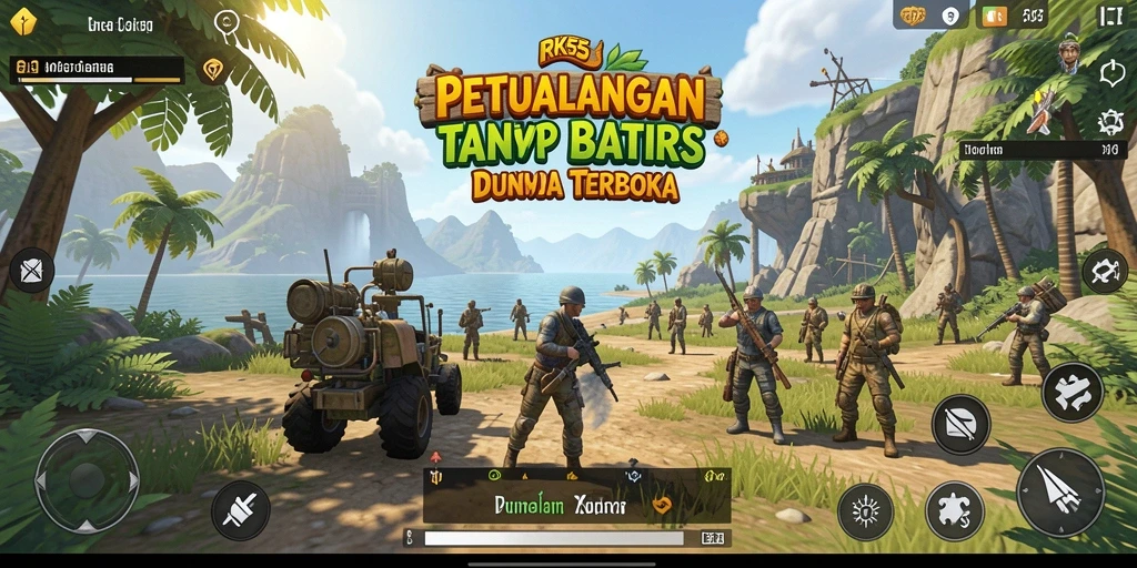 Screenshot RK55 menampilkan petualangan seru di dunia terbuka.