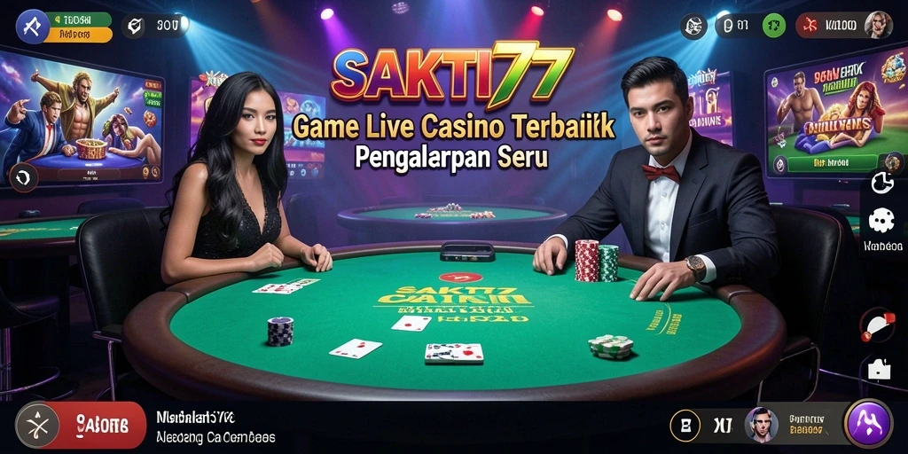 Screenshot gameplay SAKTI77 yang menampilkan dealer dan pemain di Live Casino.