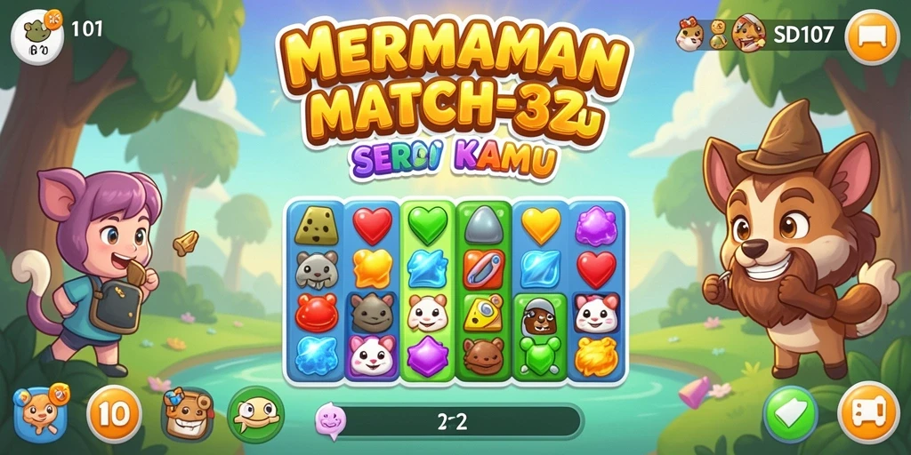 Tampilan screenshot game SD107 dengan gameplay Match-3 yang menantang.