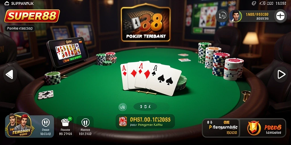 Tampilan gameplay poker yang menegangkan dan seru di SUPER88.